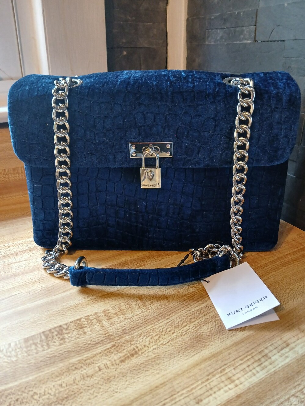 Kurt Geiger NWT Blue Croc Velvet Brixton Bag & Dustbag